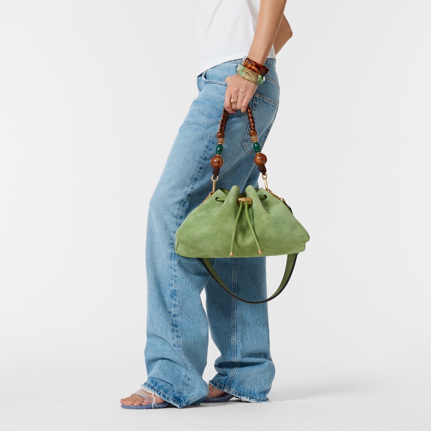 Cinch Medium Clover Suede Shoulder Bag with Braided Bead Strap