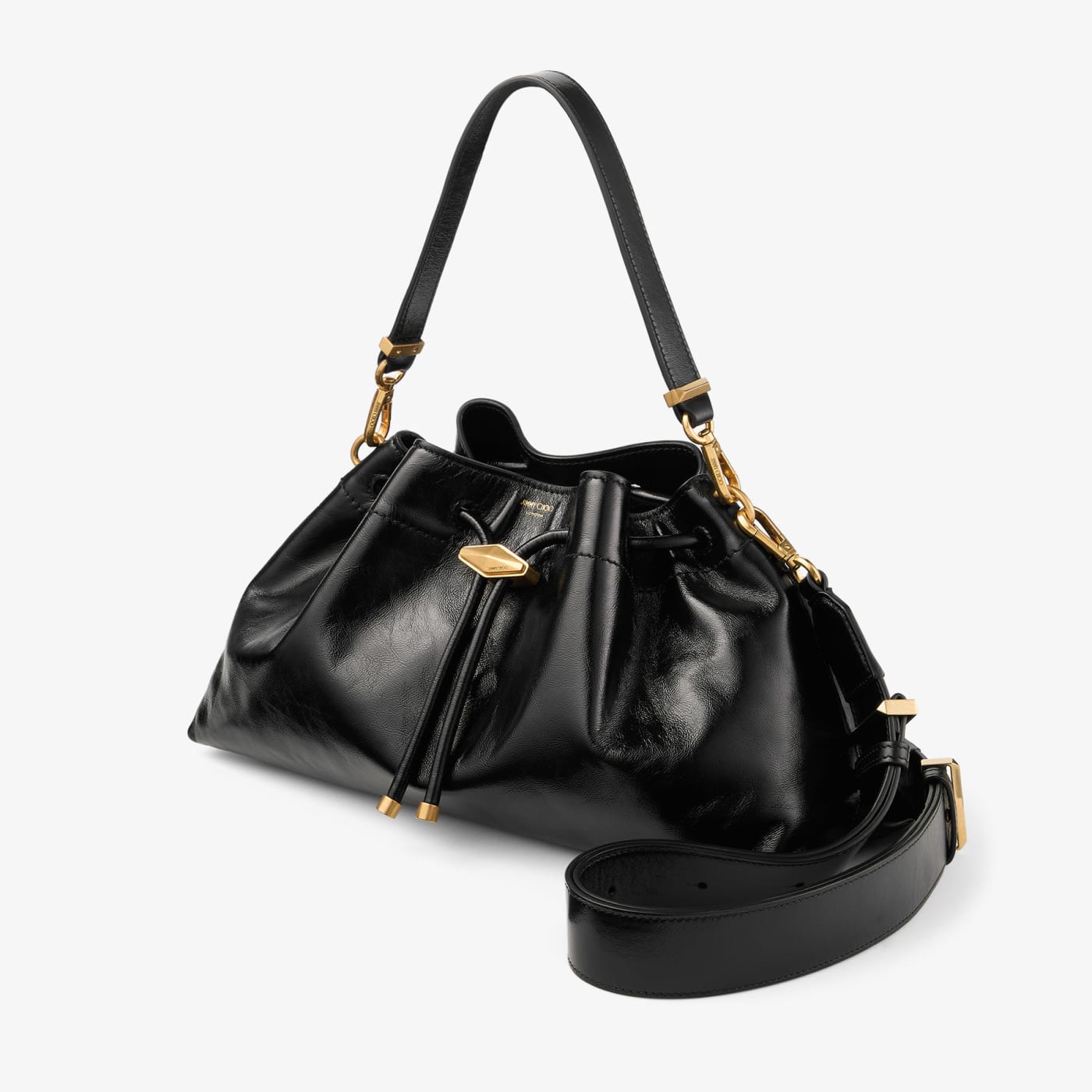Cinch Medium Black Soft Shiny Biker Leather Shoulder Bag