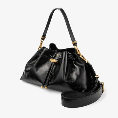 Cinch Medium Black Soft Shiny Biker Leather Shoulder Bag