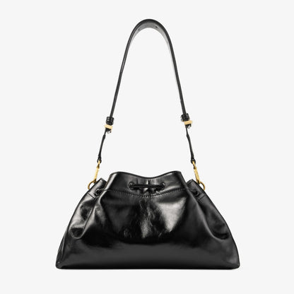 Cinch Medium Black Soft Shiny Biker Leather Shoulder Bag