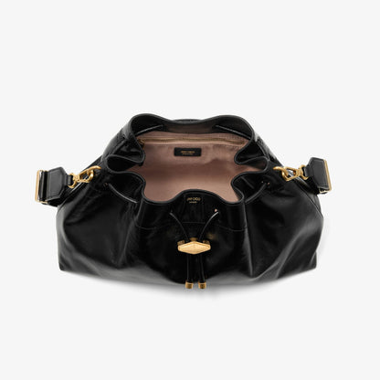 Cinch Medium Black Soft Shiny Biker Leather Shoulder Bag