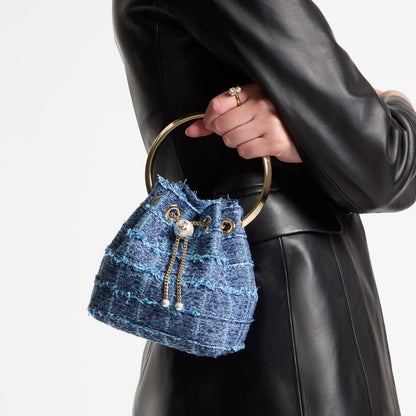 Bon Bon Crosshatch Denim Fabric Bucket Bag