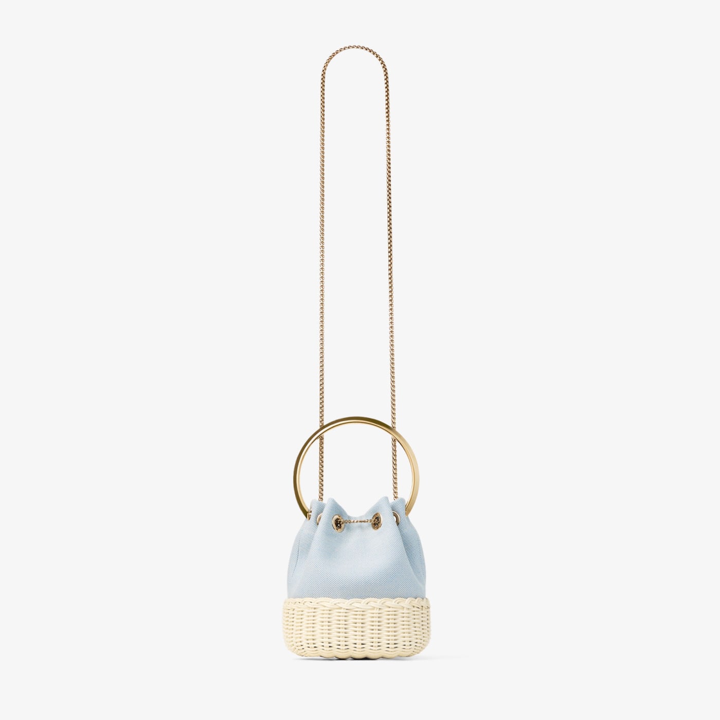 Bon Bon Riviera Blue Mix Flecked Canvas and Wicker Bucket Bag