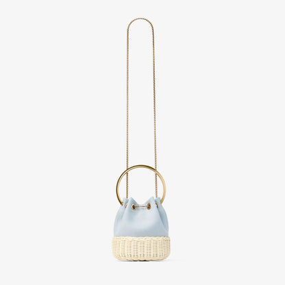Bon Bon Riviera Blue Mix Flecked Canvas and Wicker Bucket Bag
