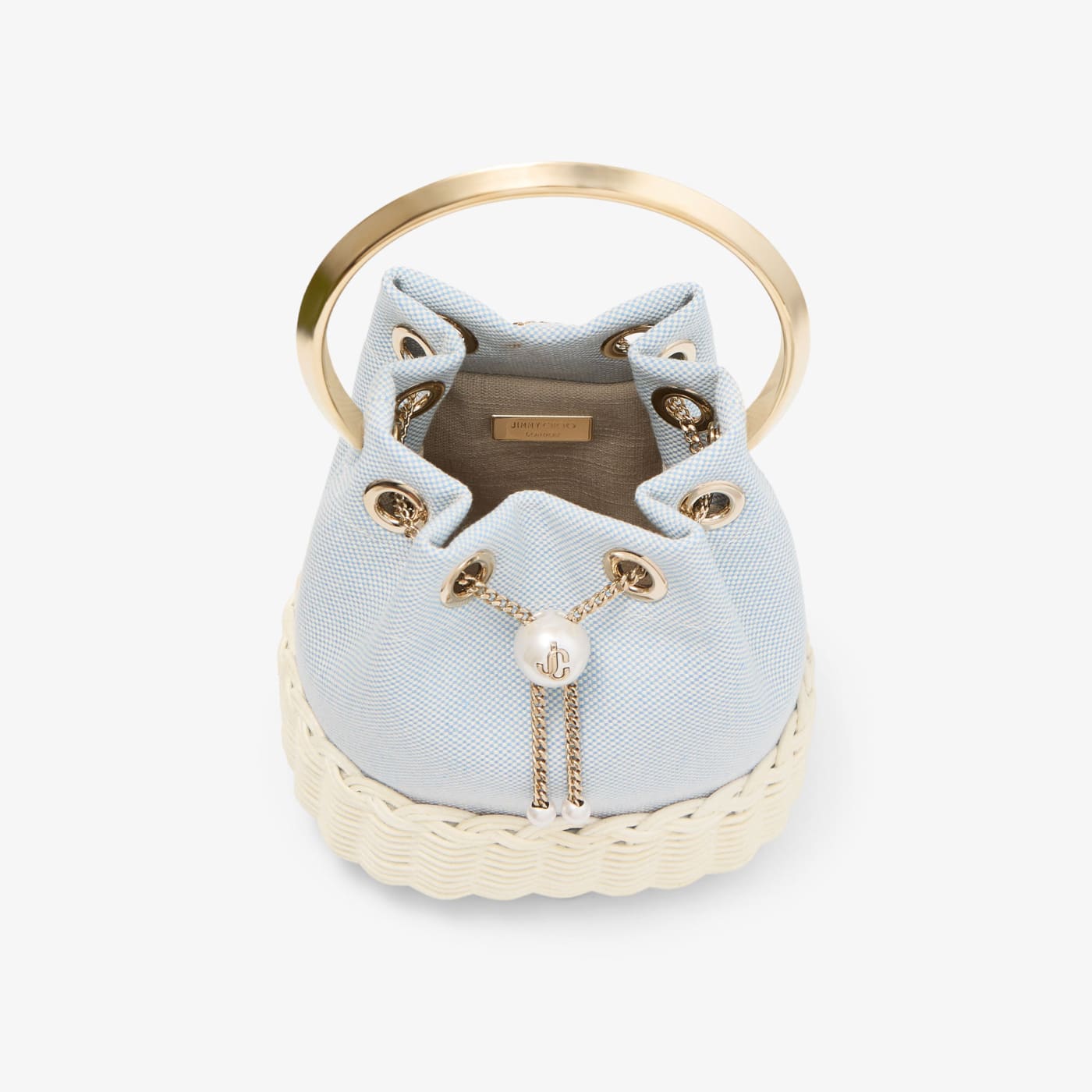 Bon Bon Riviera Blue Mix Flecked Canvas and Wicker Bucket Bag