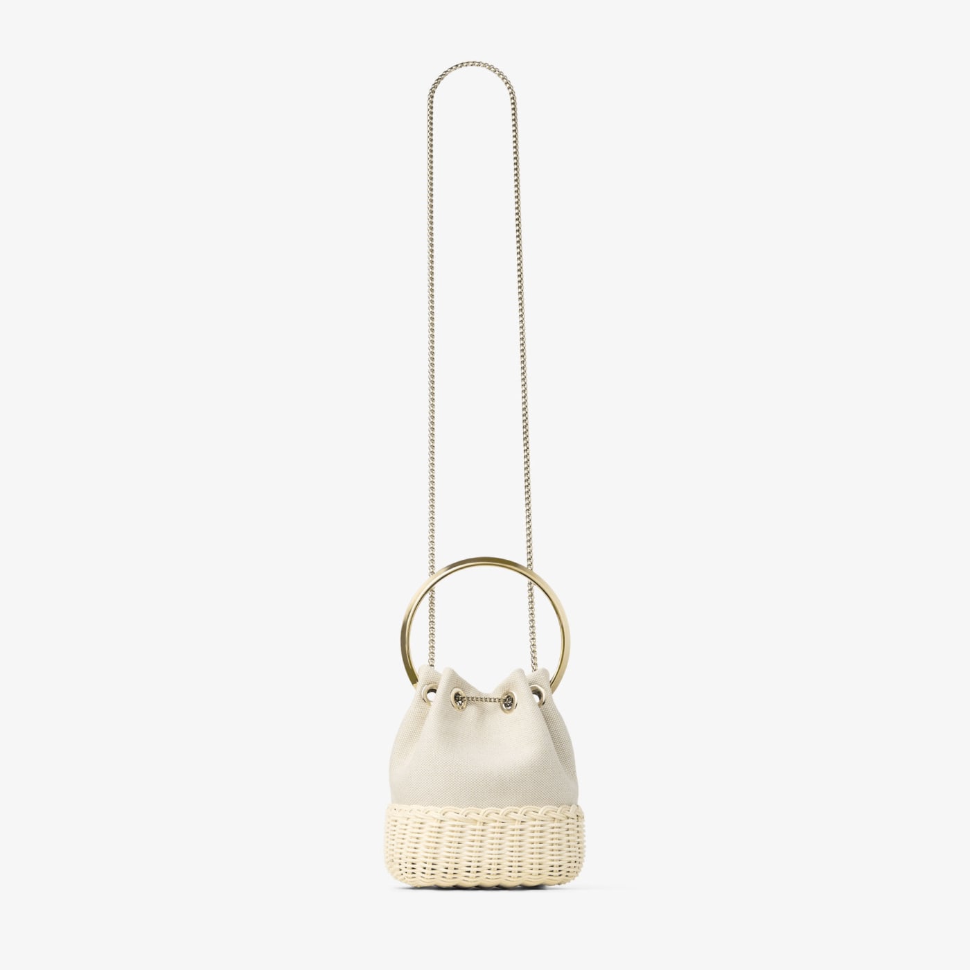 Bon Bon Almond Mix Flecked Canvas and Wicker Bucket Bag
