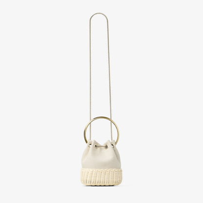 Bon Bon Almond Mix Flecked Canvas and Wicker Bucket Bag