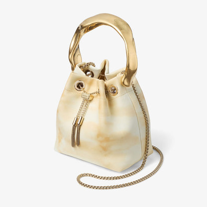 Bon Bon Natural Mix Tie Dye Leather Bucket Bag with Sculpted Handle
