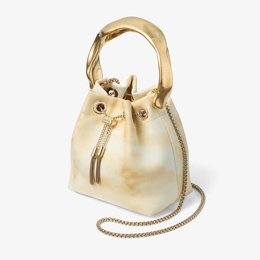 Bon Bon Natural Mix Tie Dye Leather Bucket Bag with Sculpted Handle