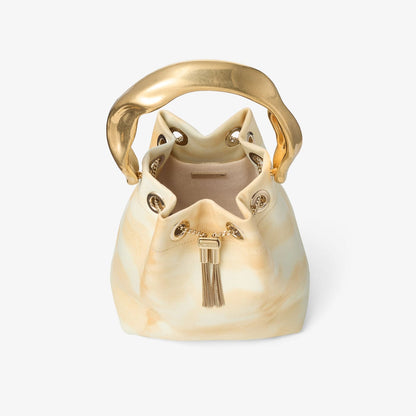 Bon Bon Natural Mix Tie Dye Leather Bucket Bag with Sculpted Handle