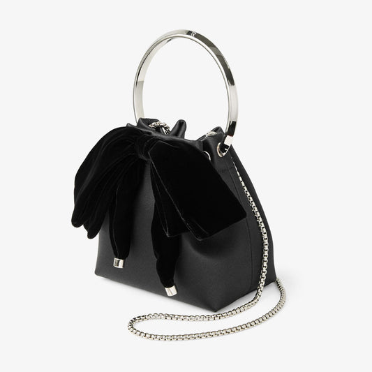 Bon Bon Black Satin Bucket Bag with Velvet Bow