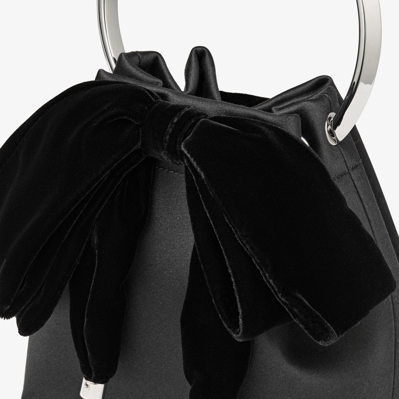 Bon Bon Black Satin Bucket Bag with Velvet Bow