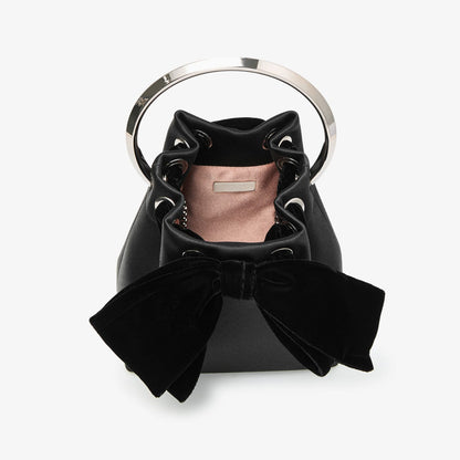 Bon Bon Black Satin Bucket Bag with Velvet Bow