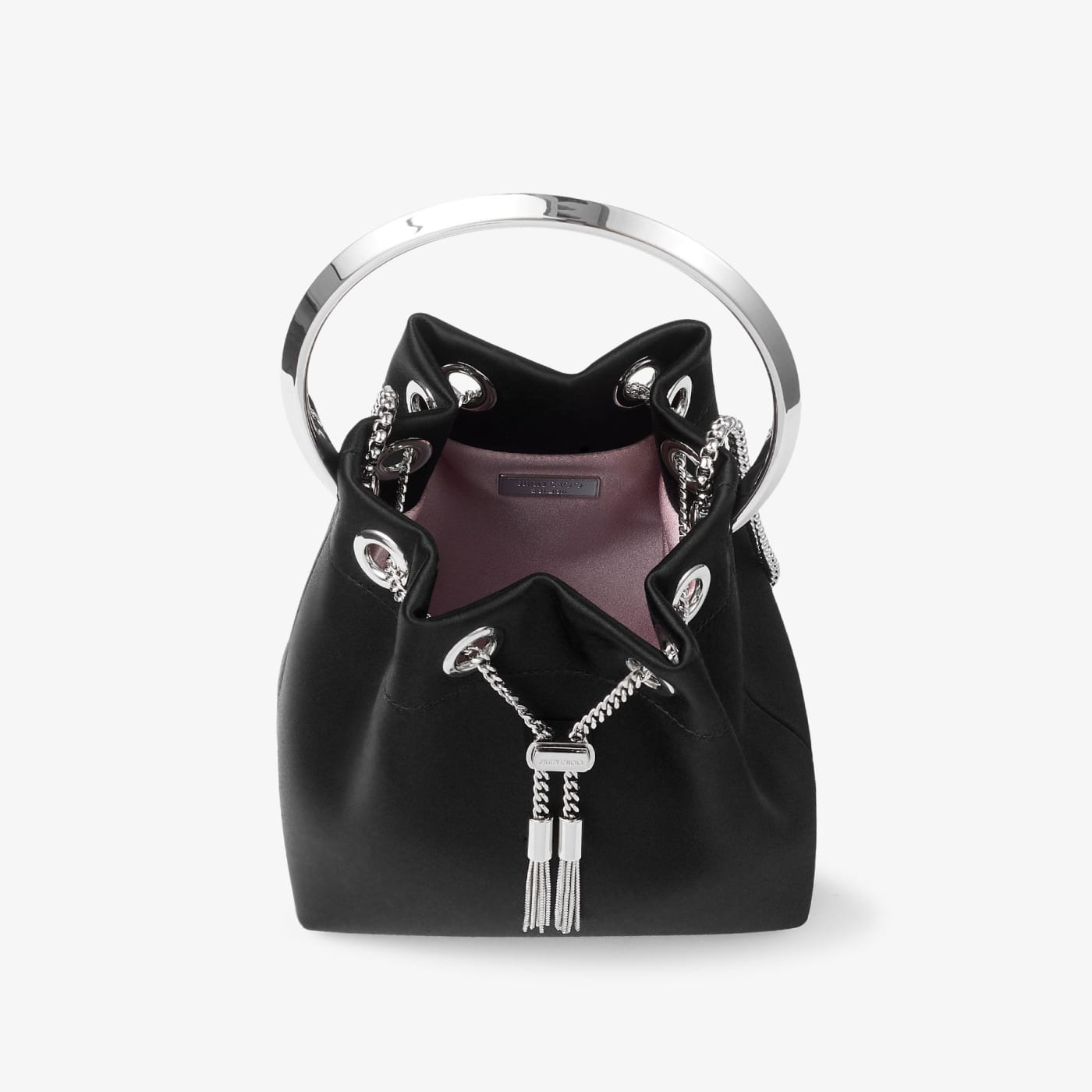 Bon Bon Black Satin Handbag with Metal Handle