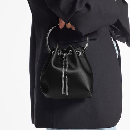 Bon Bon Black Satin Handbag with Metal Handle