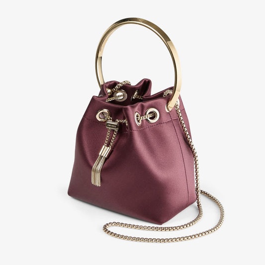 Bon Bon Deep Merlot Satin Handbag with Metal Handle