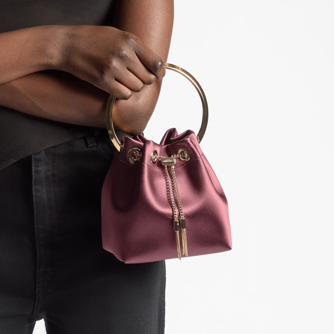Bon Bon Deep Merlot Satin Handbag with Metal Handle