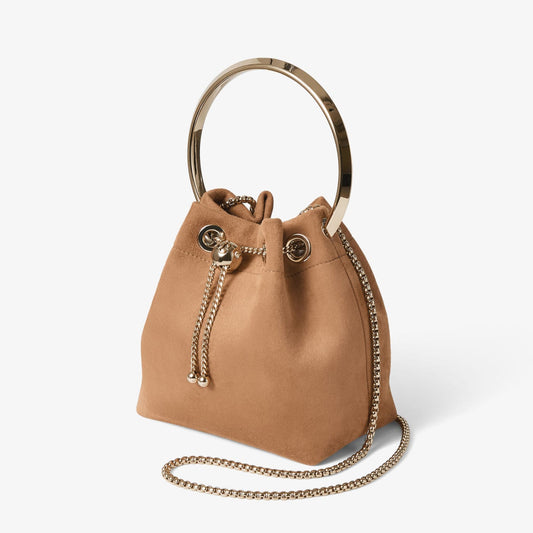 Bon Bon Toffee Suede Bag With Metal Sphere Closure