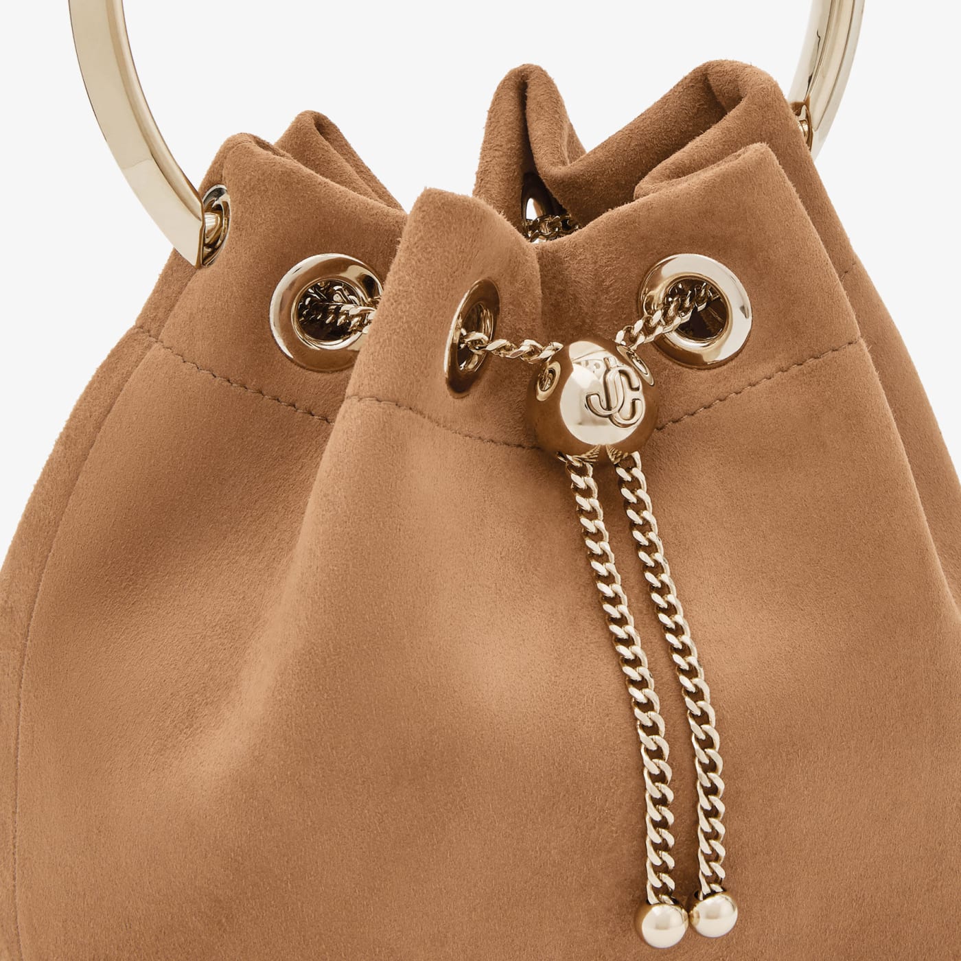 Bon Bon Toffee Suede Bag With Metal Sphere Closure