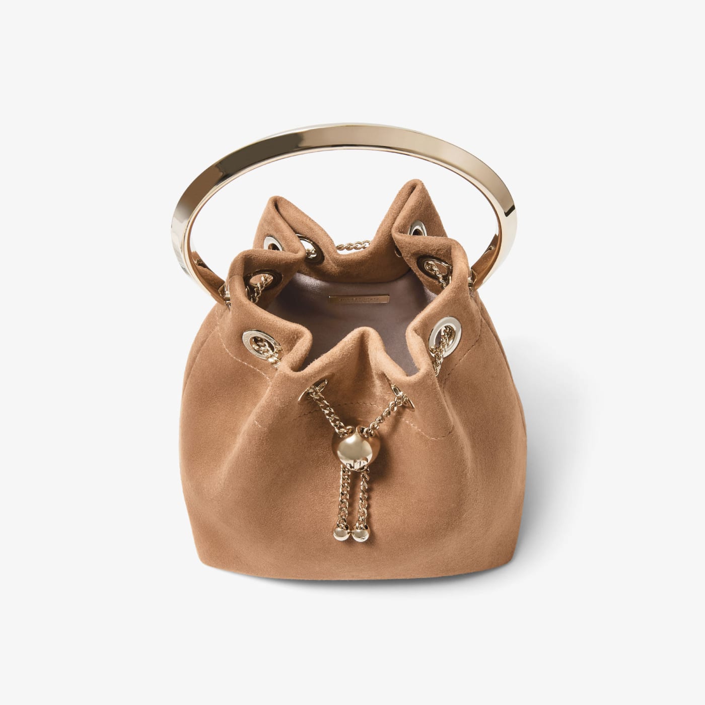 Bon Bon Toffee Suede Bag With Metal Sphere Closure