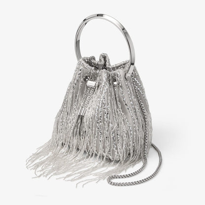 Bon Bon Silver Braided Fringe Embroidery Bucket Bag