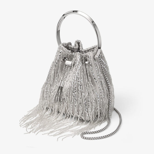 Bon Bon Silver Braided Fringe Embroidery Bucket Bag