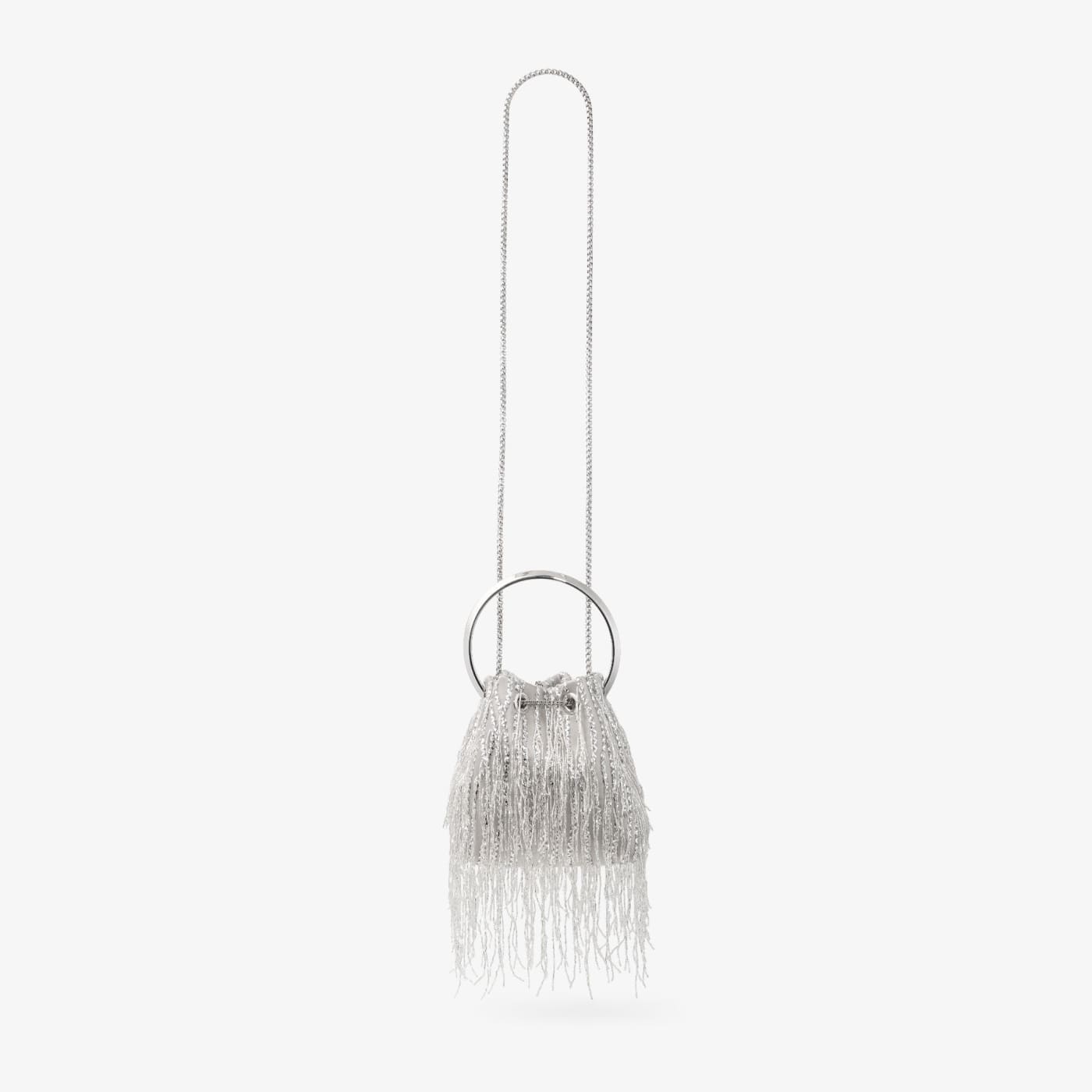 Bon Bon Silver Braided Fringe Embroidery Bucket Bag
