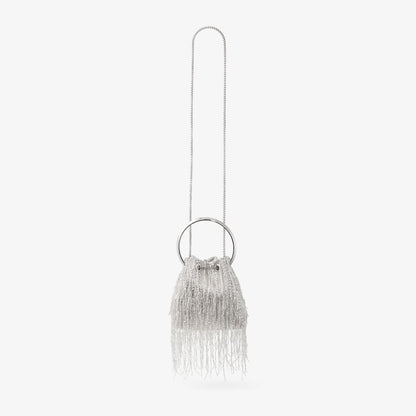 Bon Bon Silver Braided Fringe Embroidery Bucket Bag