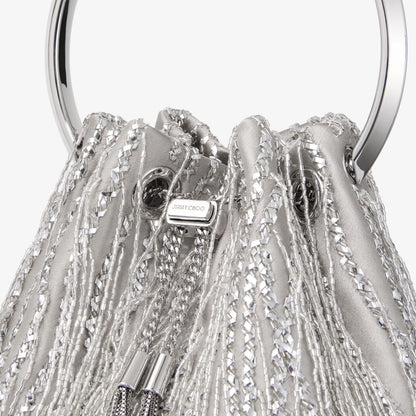 Bon Bon Silver Braided Fringe Embroidery Bucket Bag