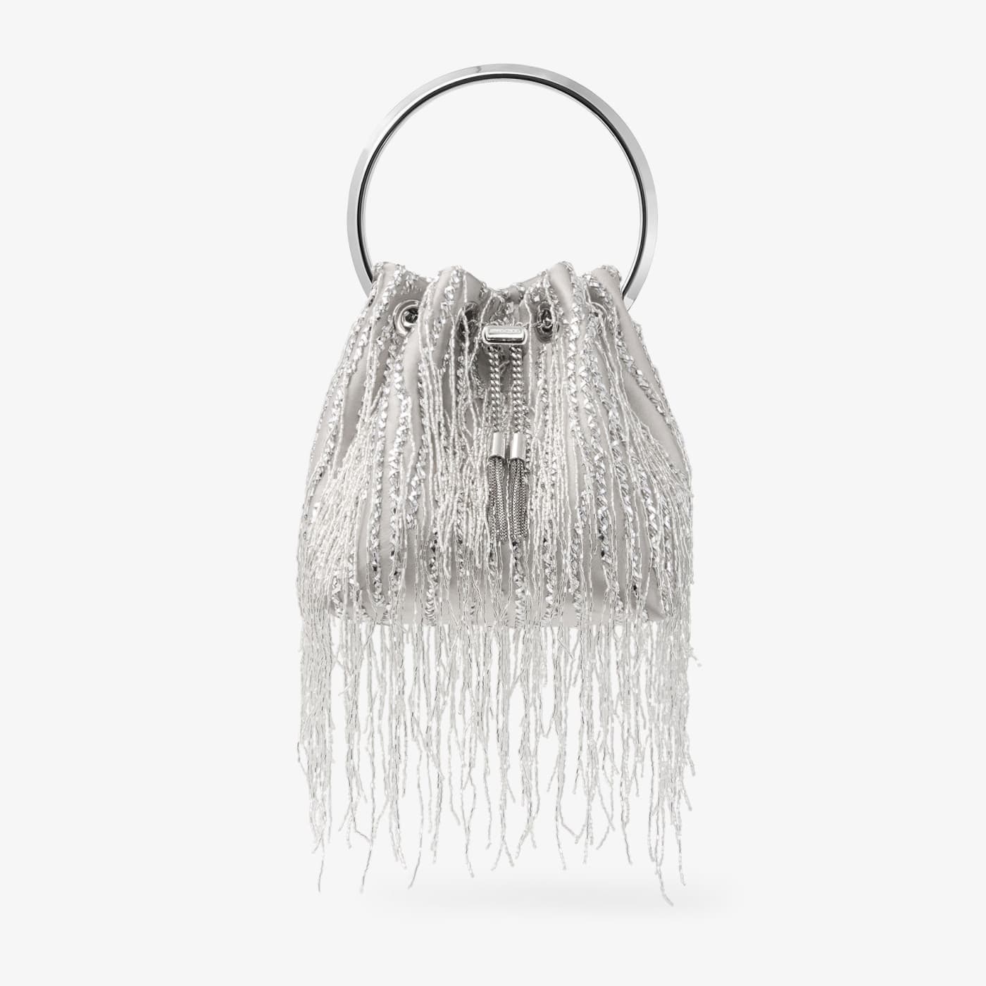 Bon Bon Silver Braided Fringe Embroidery Bucket Bag