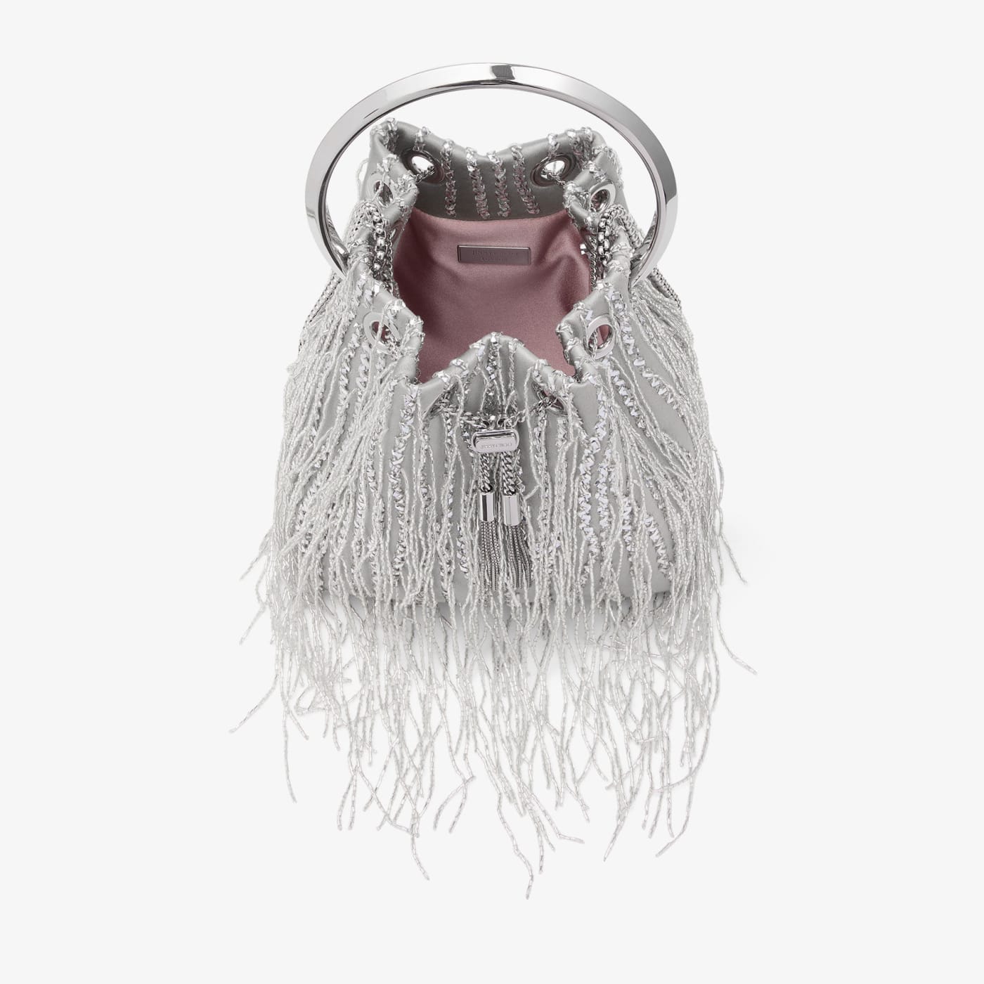 Bon Bon Silver Braided Fringe Embroidery Bucket Bag
