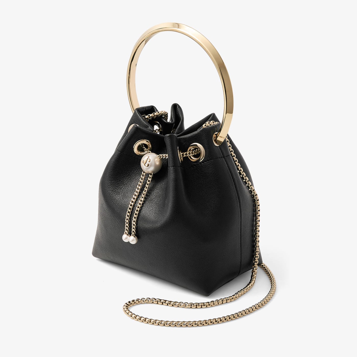 Bon Bon Biker Leather Black Bag With Pearl Closure