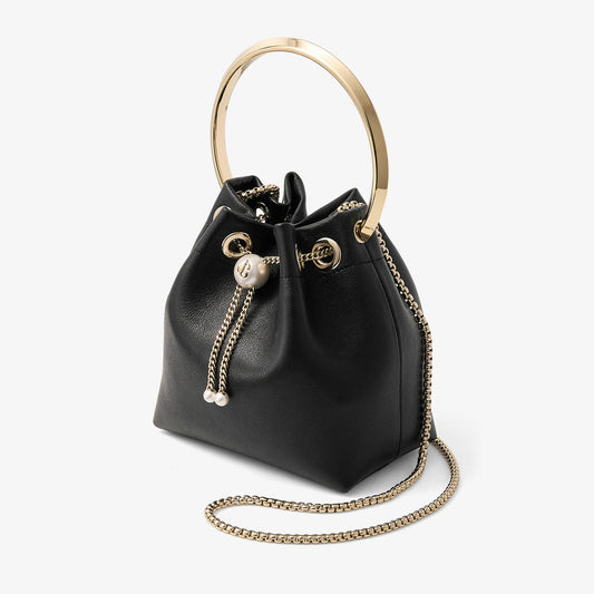 Bon Bon Biker Leather Black Bag With Pearl Closure