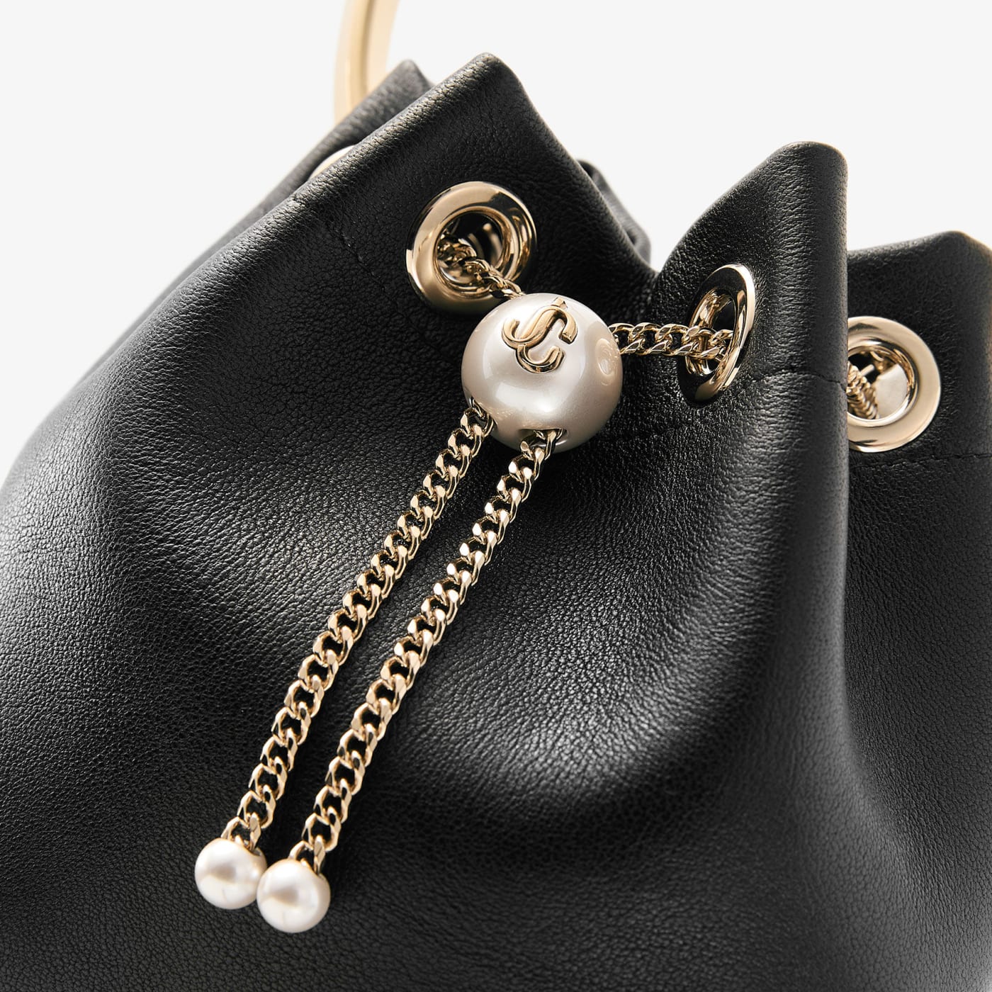 Bon Bon Biker Leather Black Bag With Pearl Closure