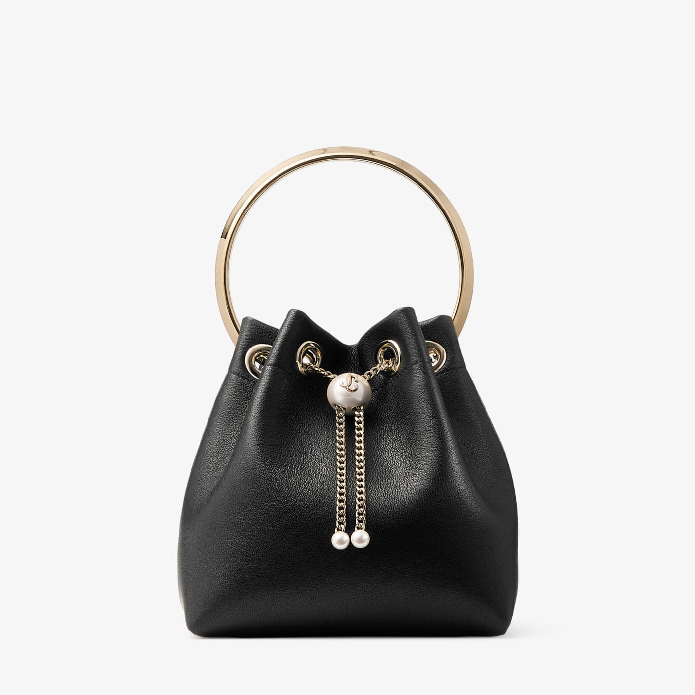 Bon Bon Biker Leather Black Bag With Pearl Closure