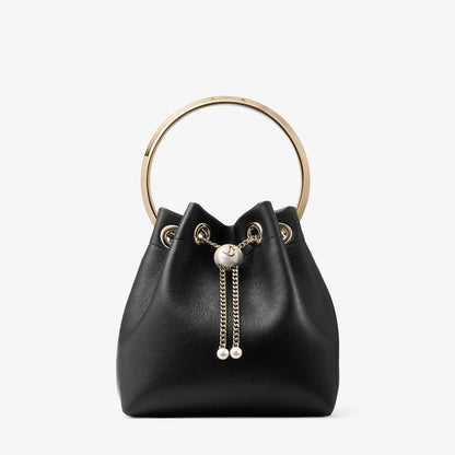 Bon Bon Biker Leather Black Bag With Pearl Closure