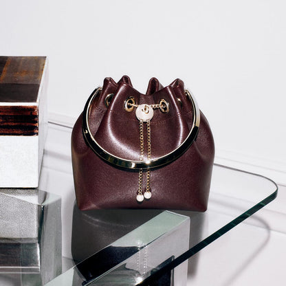 Bon Bon Deep Merlot Biker Leather Bag With Pearl Closure