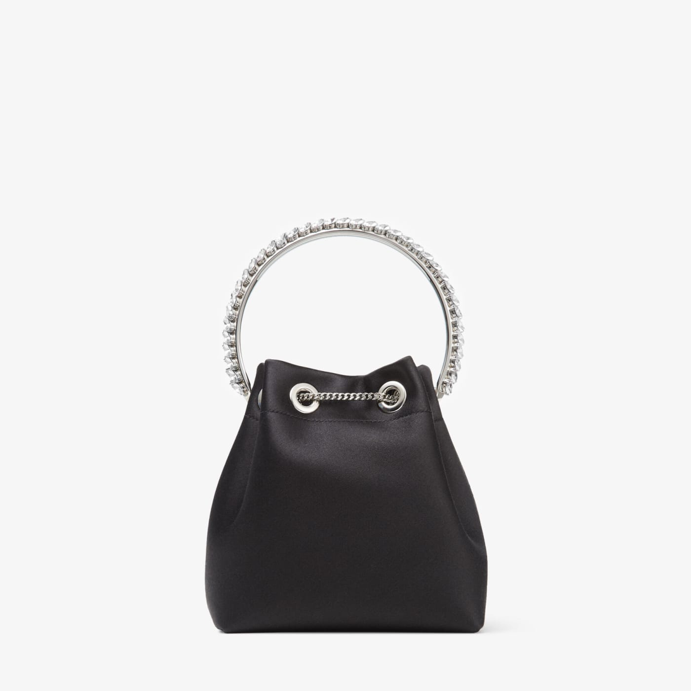 Bon Bon Black Satin Bag with Crystal Handle