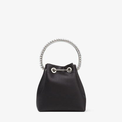 Bon Bon Black Satin Bag with Crystal Handle