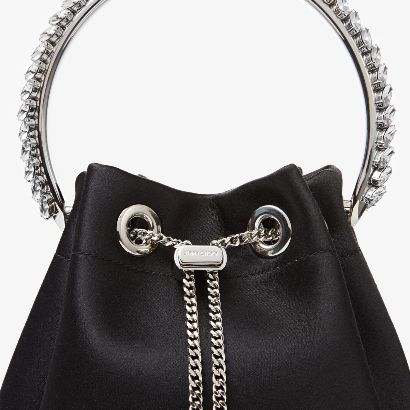 Bon Bon Black Satin Bag with Crystal Handle
