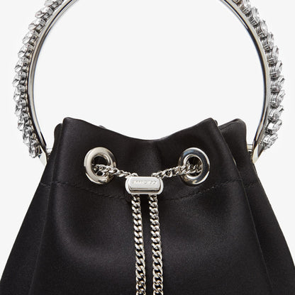 Bon Bon Black Satin Bag with Crystal Handle