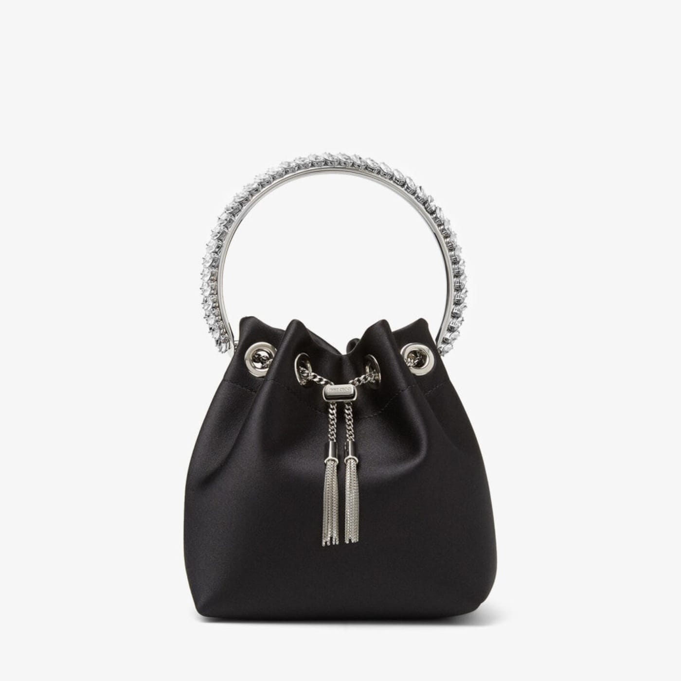 Bon Bon Black Satin Bag with Crystal Handle