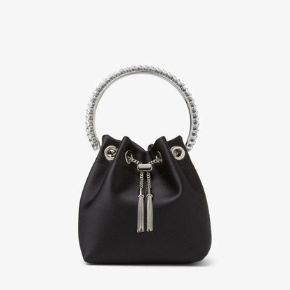Bon Bon Black Satin Bag with Crystal Handle