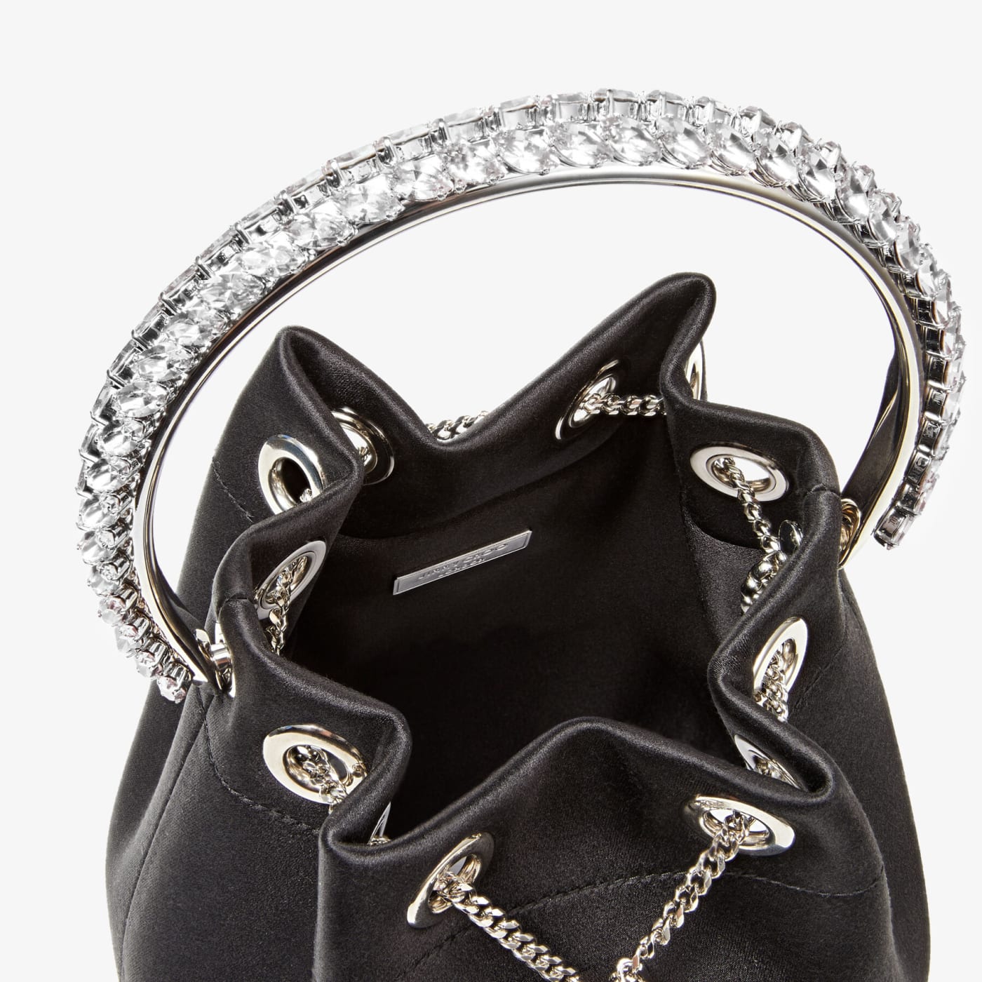 Bon Bon Black Satin Bag with Crystal Handle