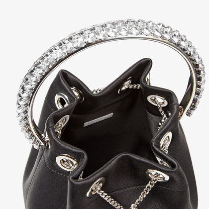Bon Bon Black Satin Bag with Crystal Handle