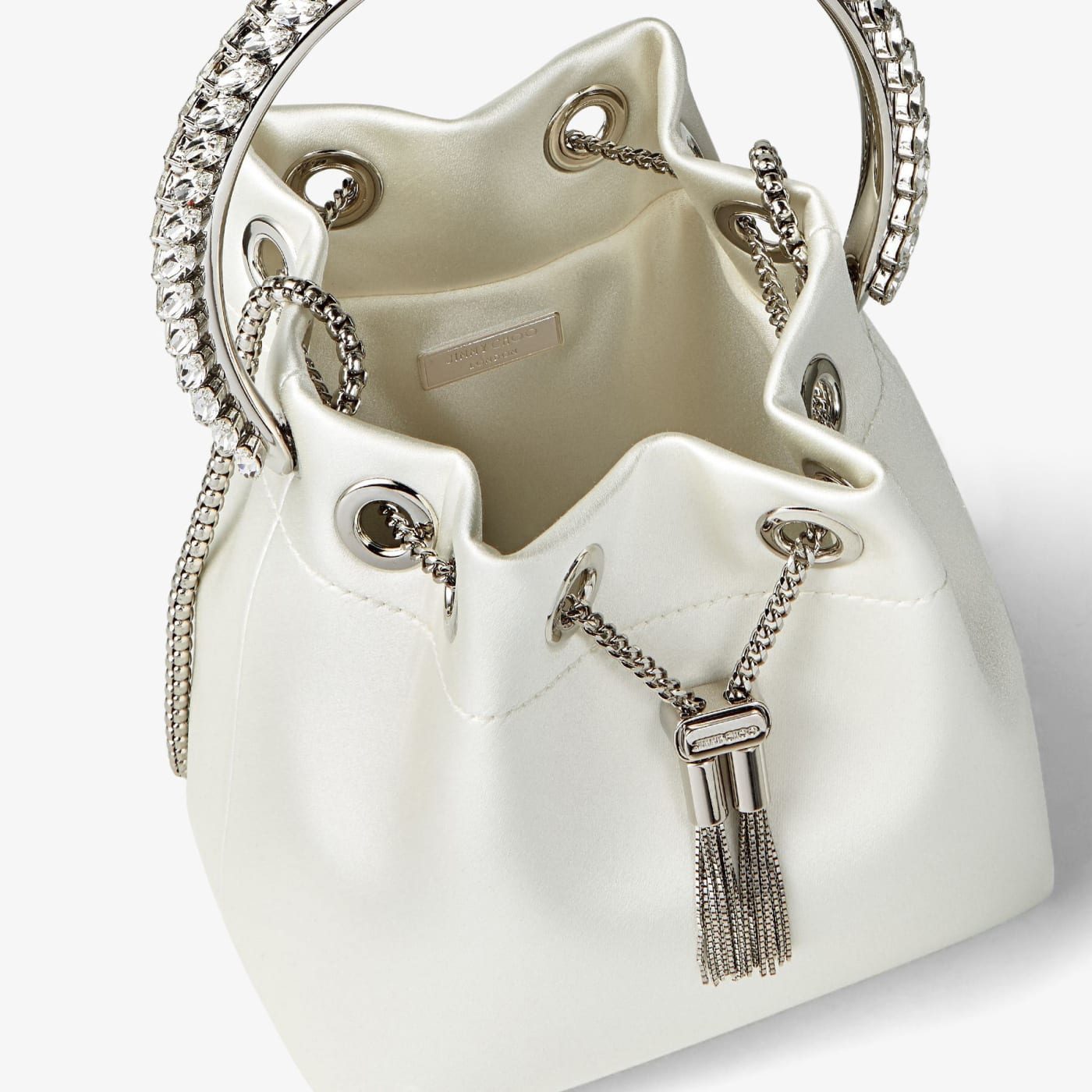 Bon Bon Ivory Satin Bag with Crystal Handle