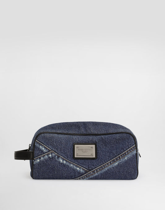 Denim patchwork necessaire