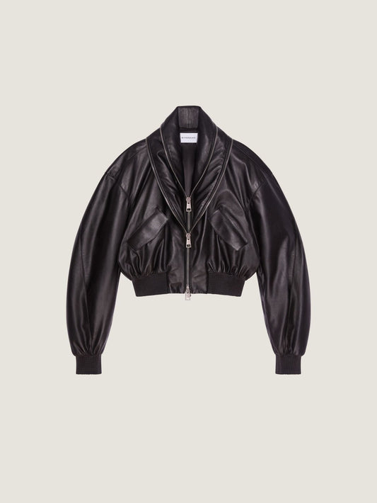 Bomber with zipped shawl collar in nappa leather