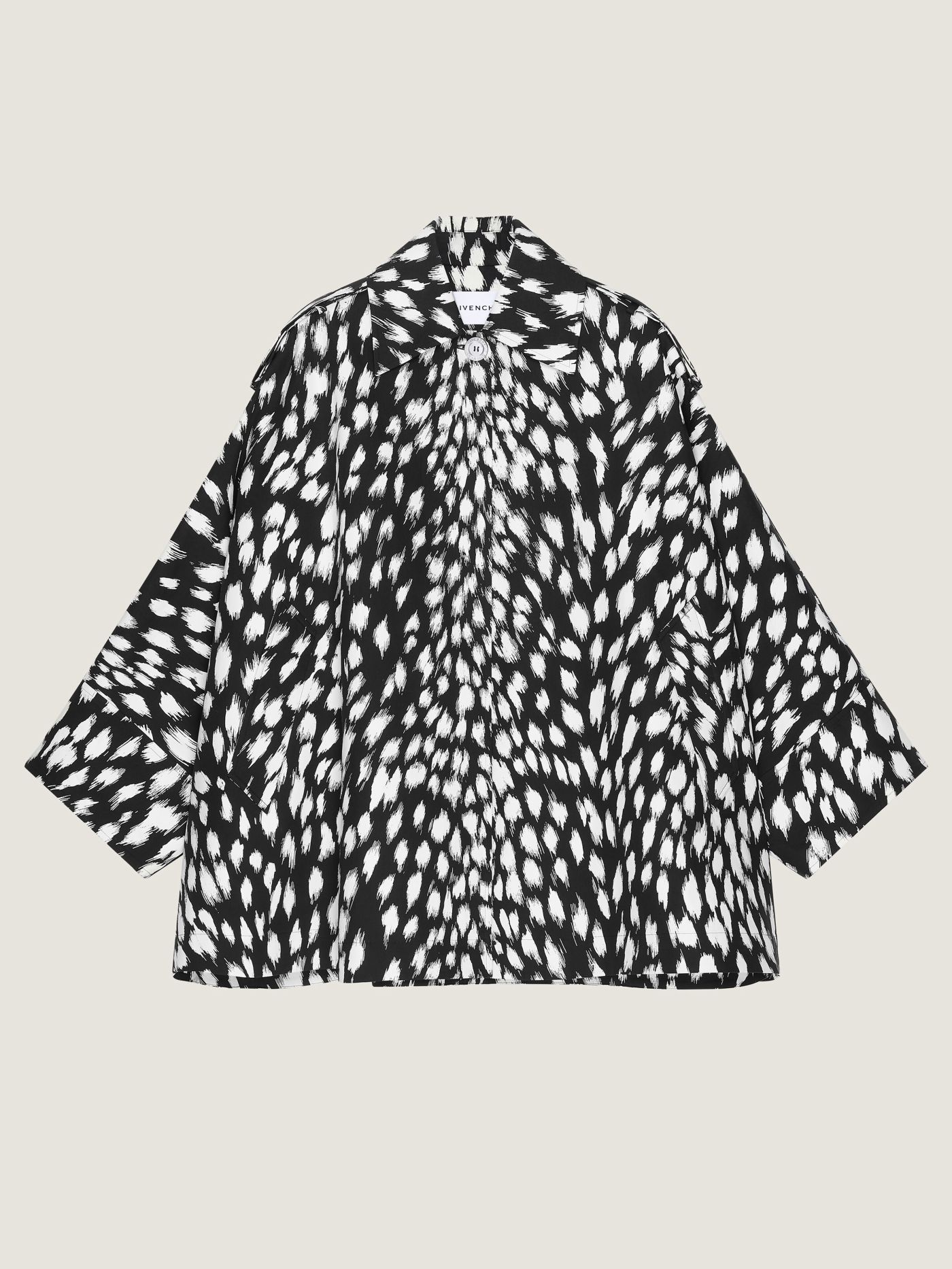 Cocoon short trench in cotton with animal print