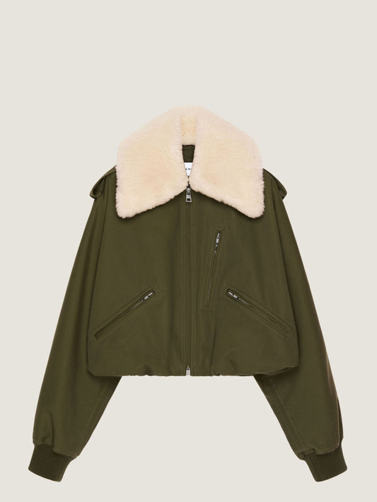 Bomber in cotton and wool with shearling collar